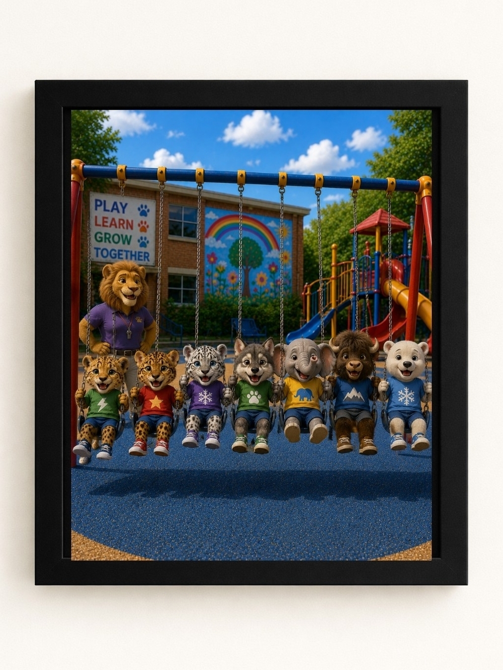 Playful Animal Friends A.I. Art Print 8x10 Frame